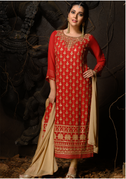 Red Color Designer Viscose Straight Cut Suit